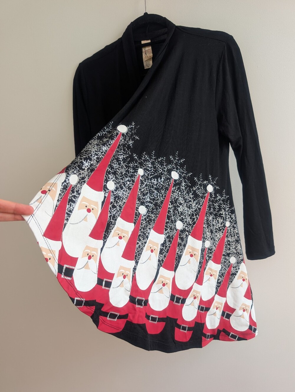 A Walk In The Park Women's Black Bowling Pin Santa Kimono Cardigan Sz S